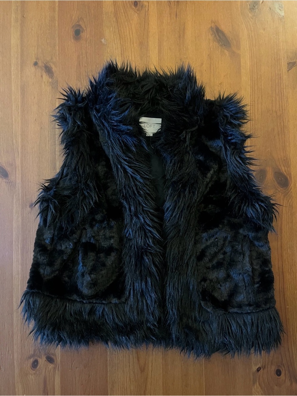 Vintage Ann Taylor Loft Faux Fur Black Vest